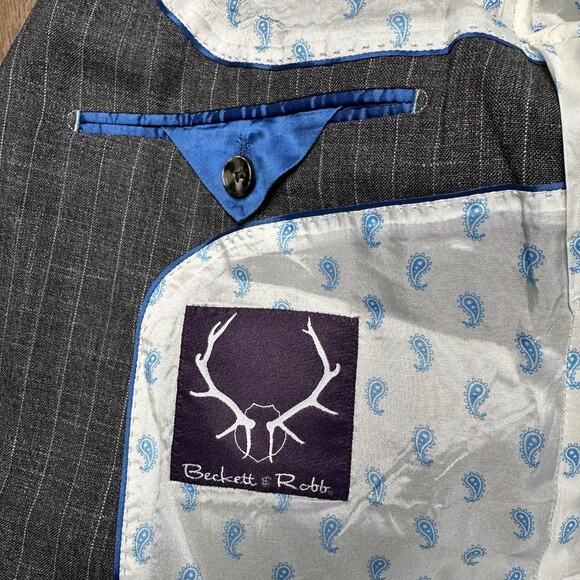 Beckett & Robb Blazer Mens 42R Gray Pinstripe Loro Piana Italian Wool Linen - Picture 14 of 16